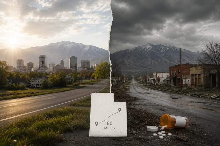 Illustration for a Utah Medicare opioid prescribing article by Peter Abilla.