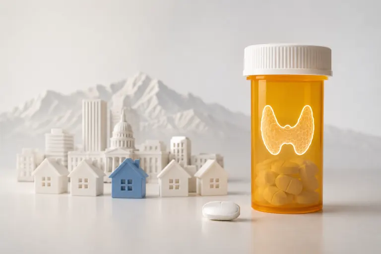 Illustration for a Utah thyroid medication article by Peter Abilla.